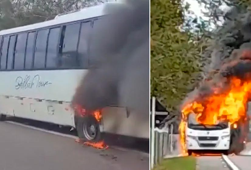 Ônibus com pacientes de Nova Friburgo pega fogo na BR-356